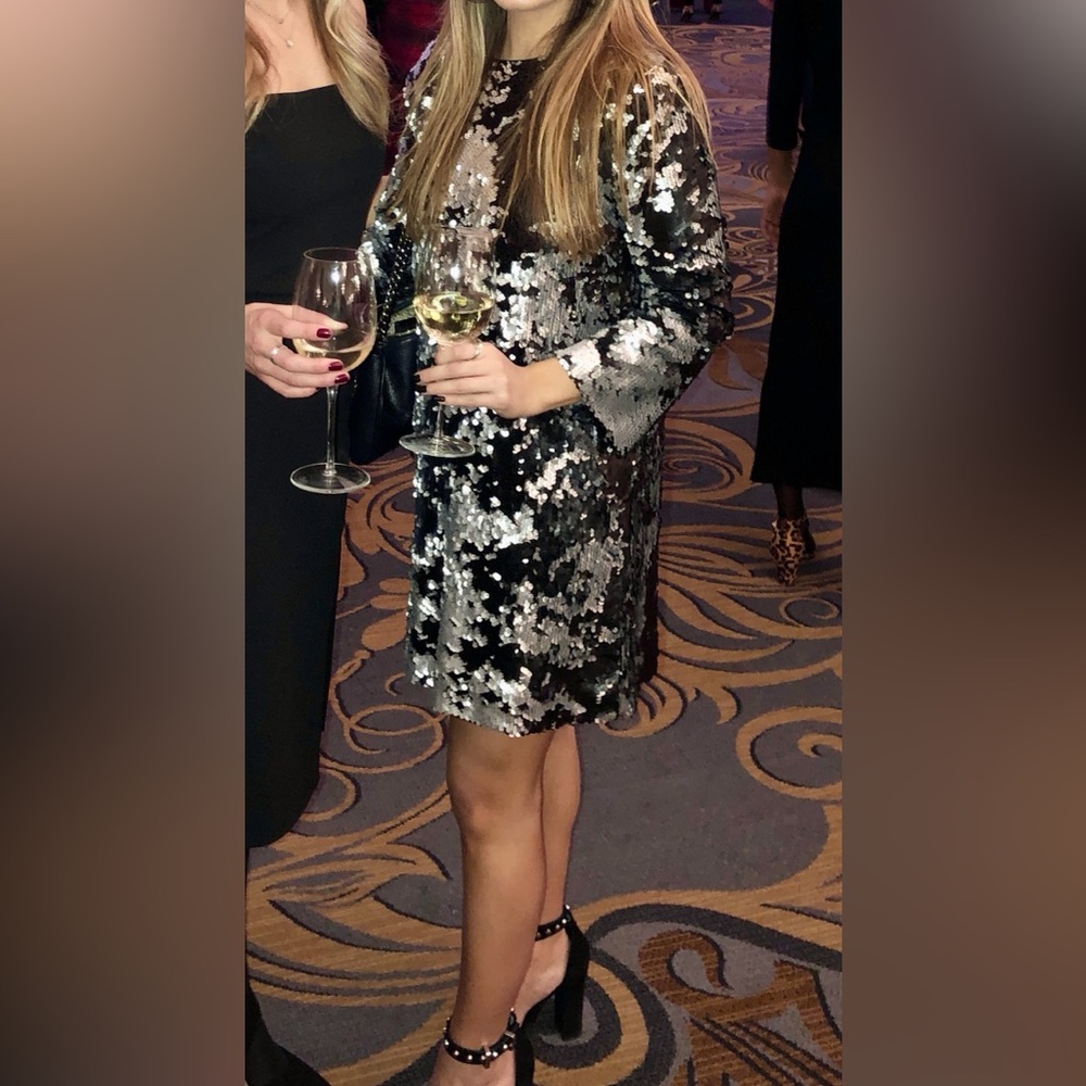 Elizabeth and James Black and Silver Sequin Dress XS